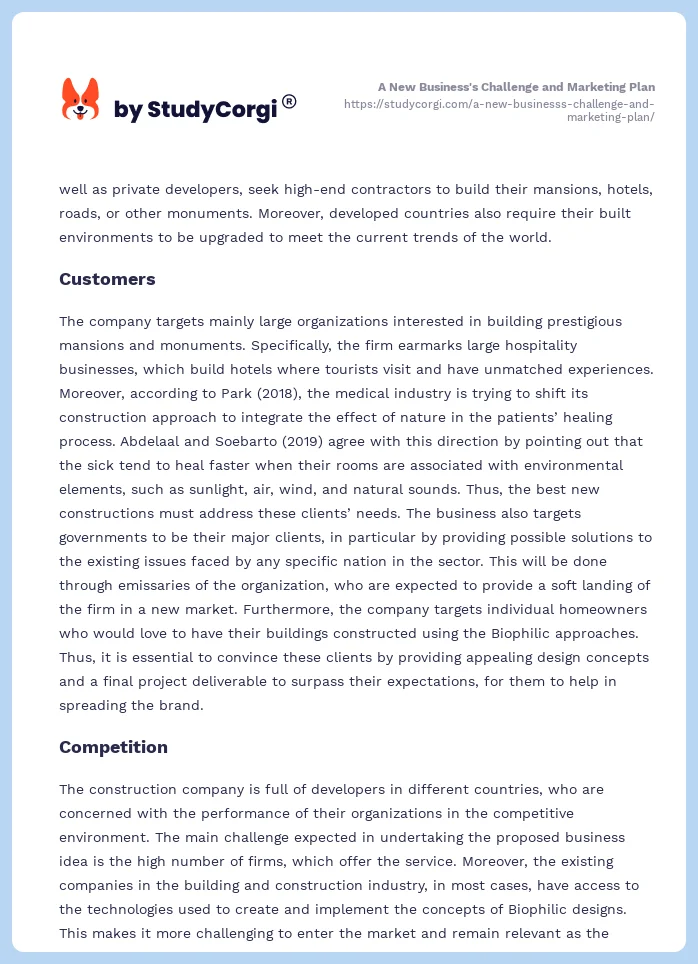 A New Business's Challenge and Marketing Plan. Page 2