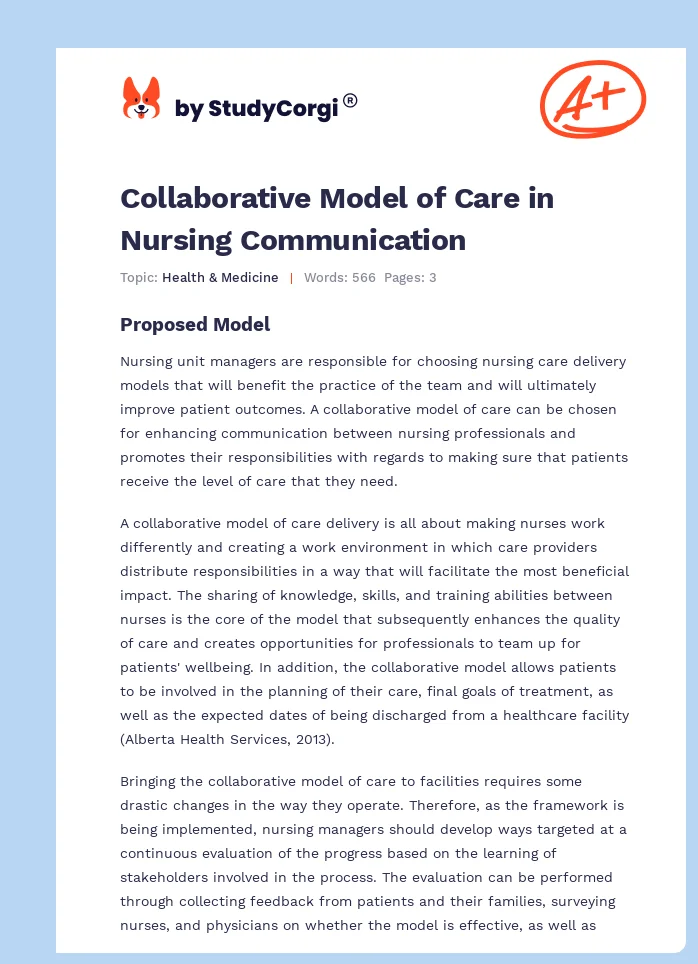Collaborative Model of Care in Nursing Communication. Page 1