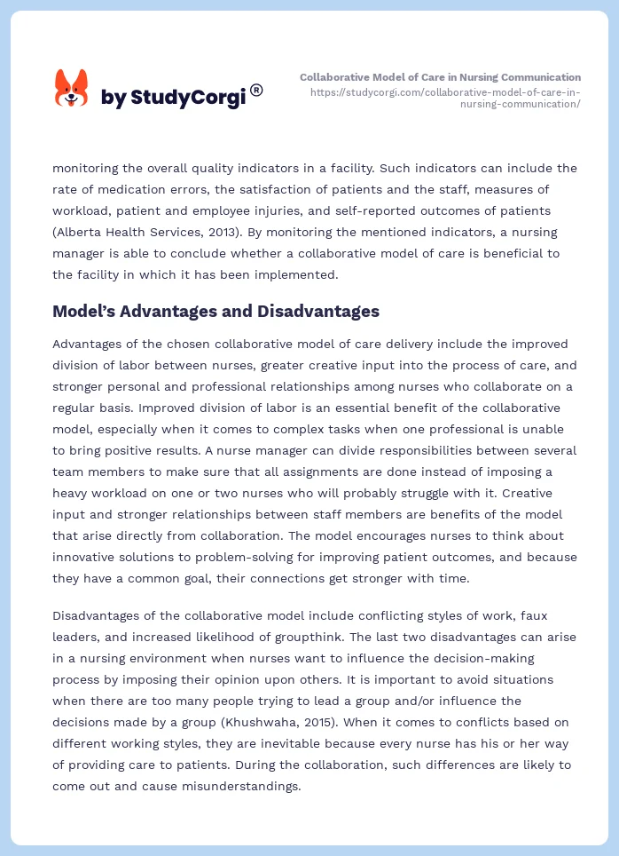 Collaborative Model of Care in Nursing Communication. Page 2