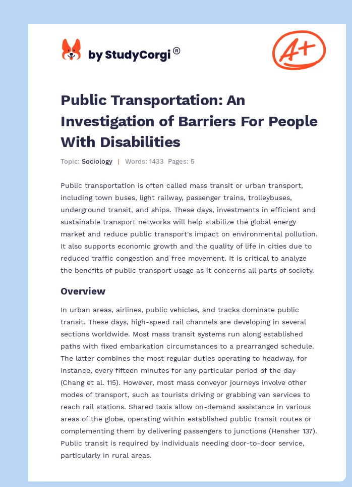 Public Transportation: An Investigation of Barriers For People With Disabilities. Page 1