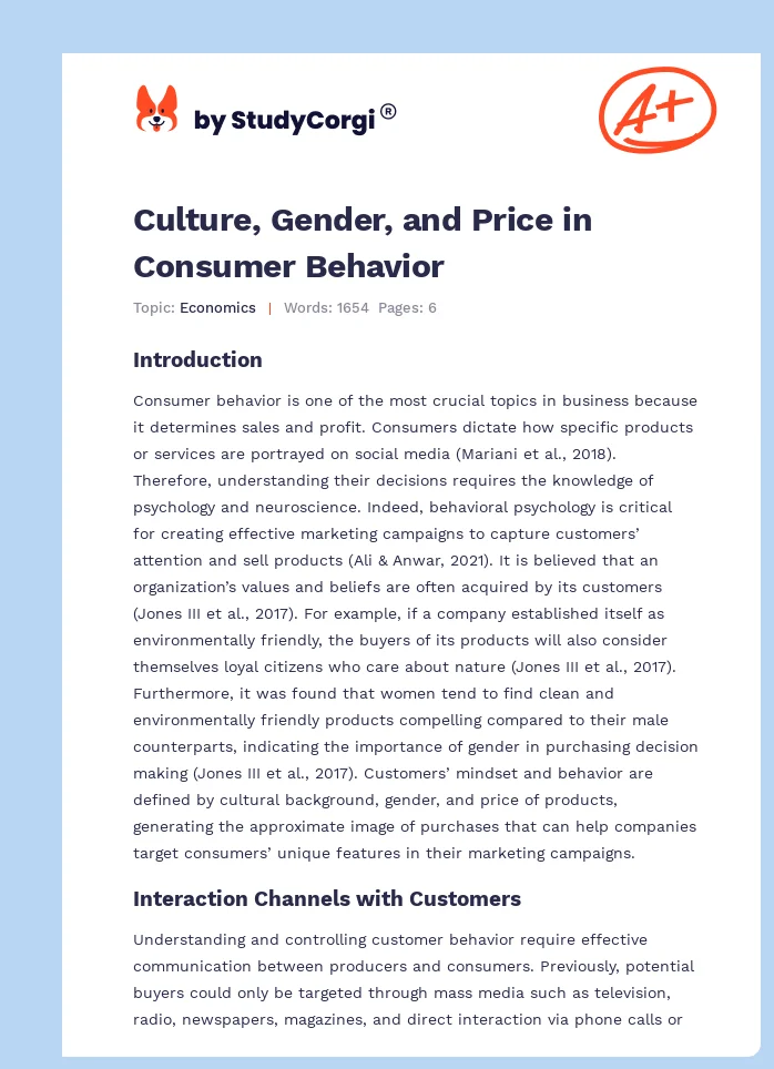 Culture, Gender, and Price in Consumer Behavior. Page 1