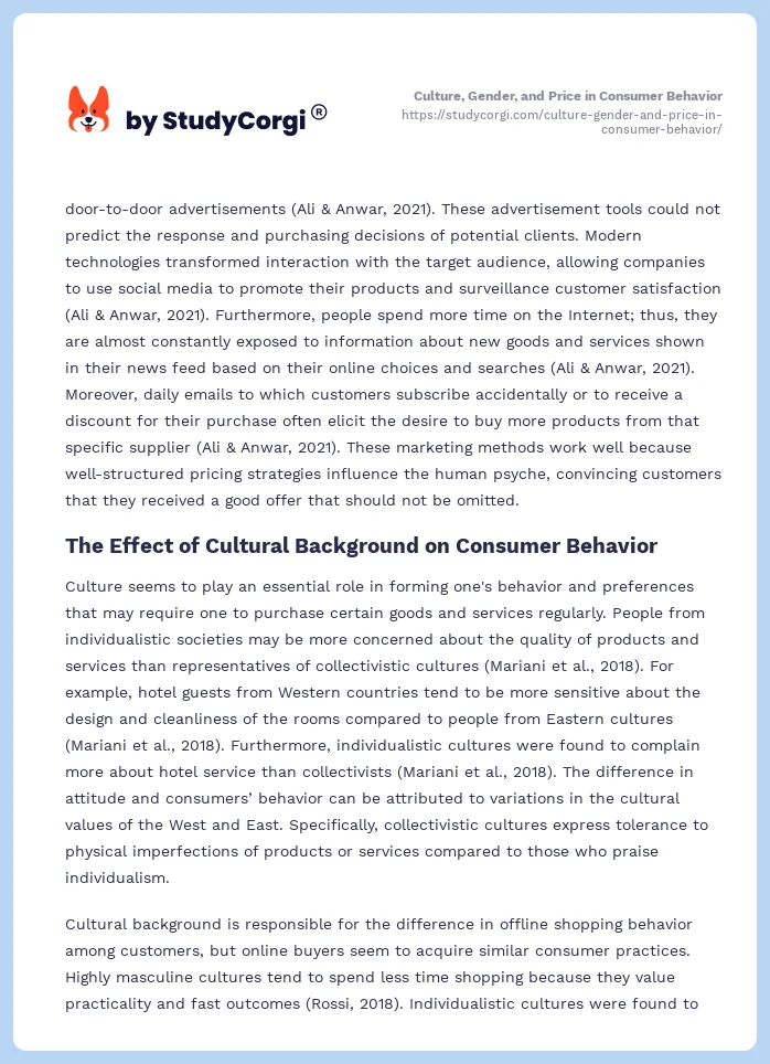 Culture, Gender, and Price in Consumer Behavior. Page 2