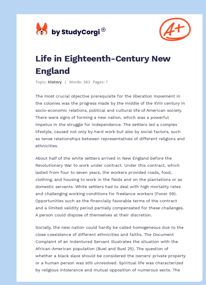 Life in Eighteenth-Century New England. Page 1