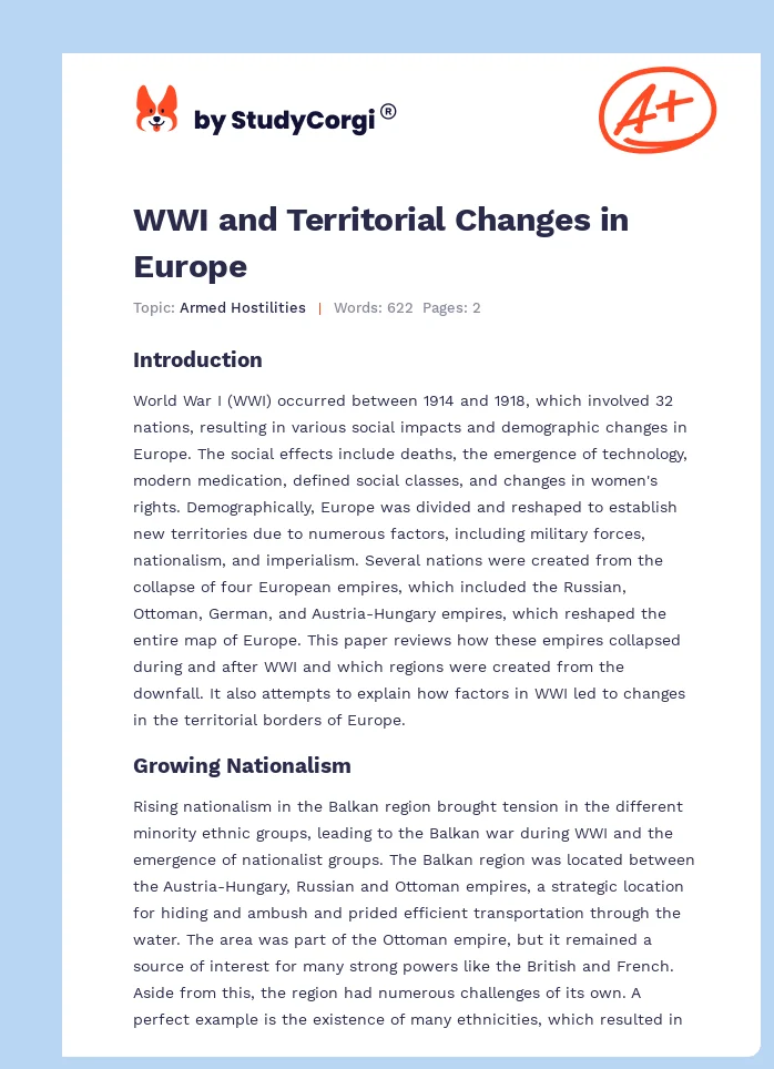 WWI and Territorial Changes in Europe. Page 1