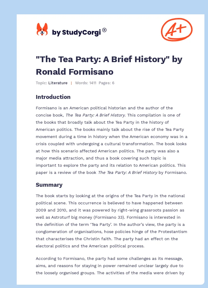 "The Tea Party: A Brief History" by Ronald Formisano. Page 1