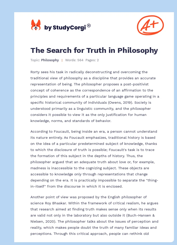 The Search for Truth in Philosophy. Page 1