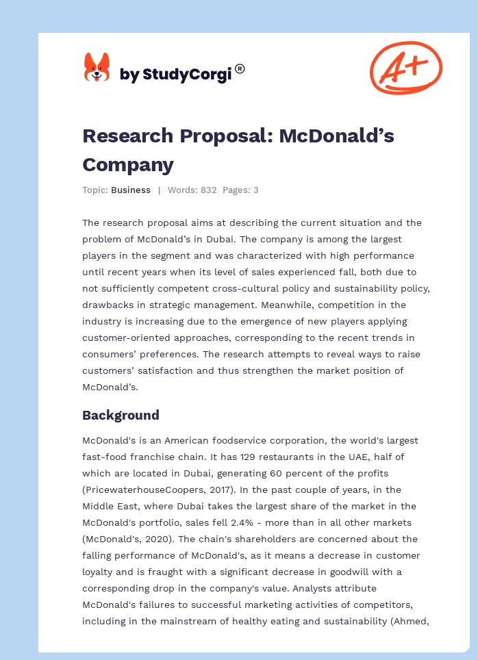Research Proposal: McDonald’s Company. Page 1