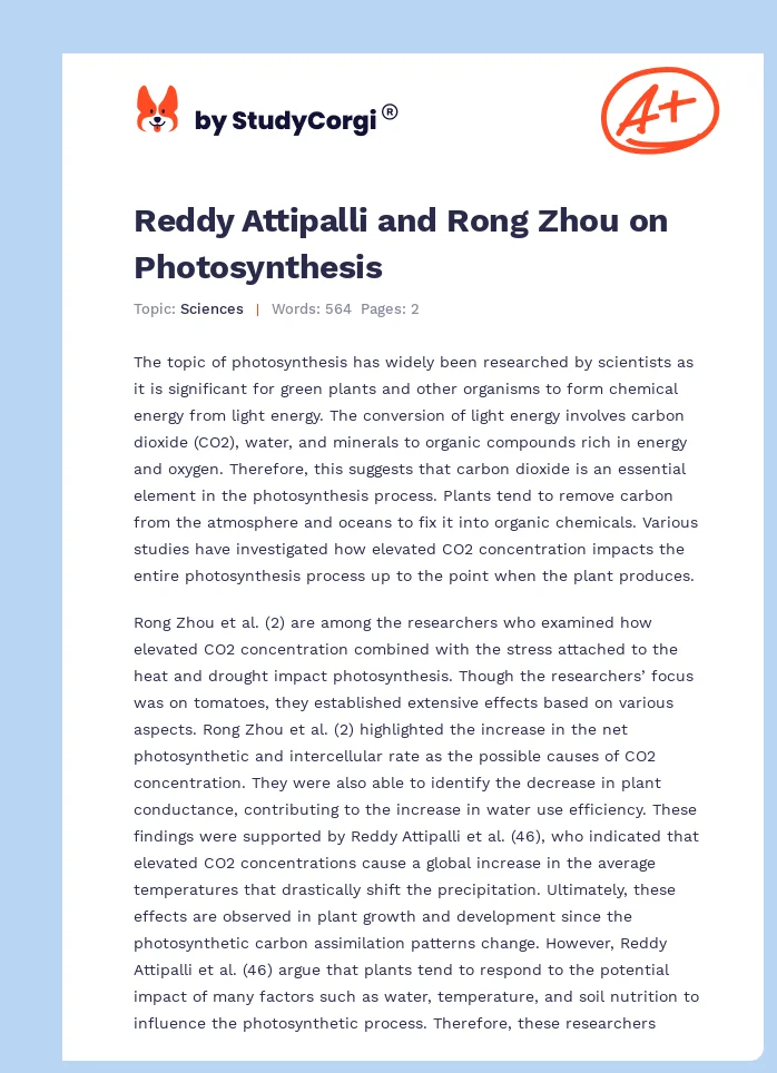 Reddy Attipalli and Rong Zhou on Photosynthesis. Page 1