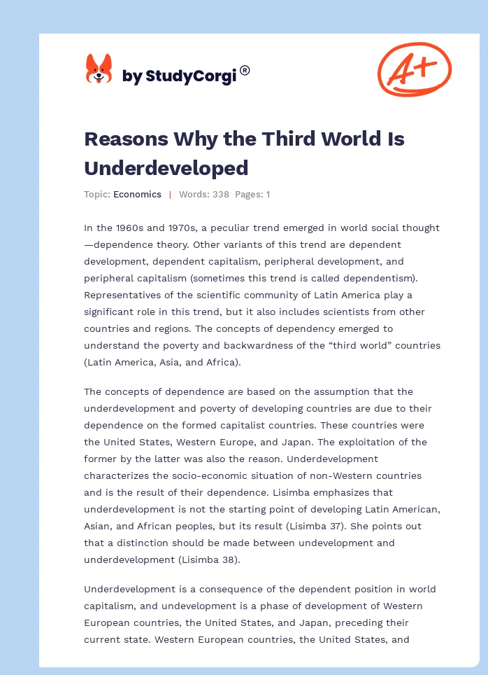 Reasons Why the Third World Is Underdeveloped. Page 1