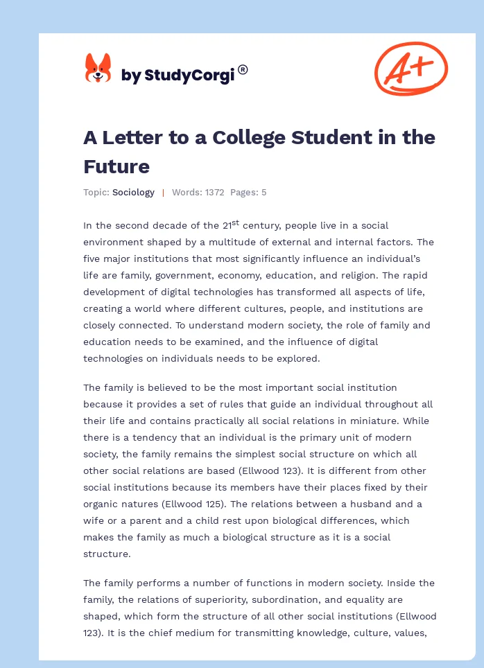 A Letter to a College Student in the Future. Page 1