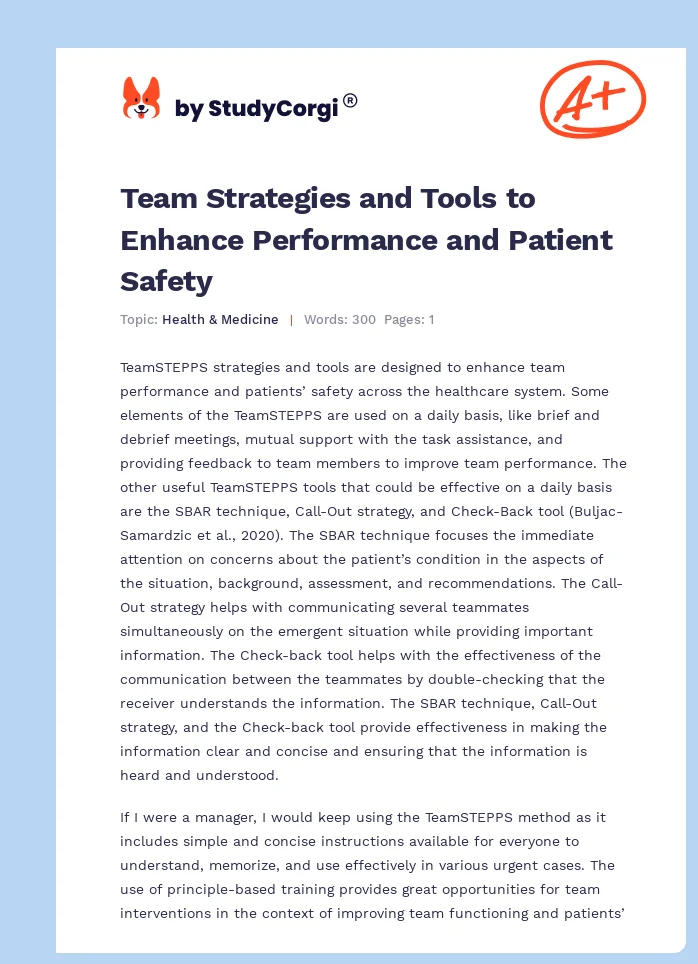 Team Strategies and Tools to Enhance Performance and Patient Safety. Page 1
