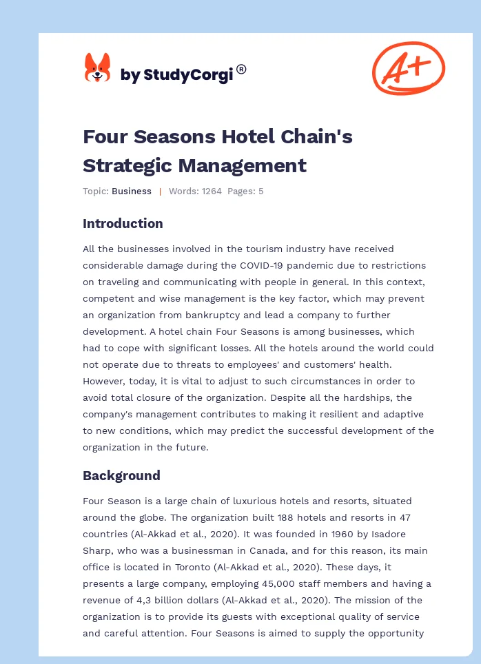 Four Seasons Hotel Chain's Strategic Management. Page 1