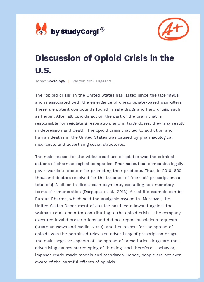 Discussion of Opioid Crisis in the U.S.. Page 1