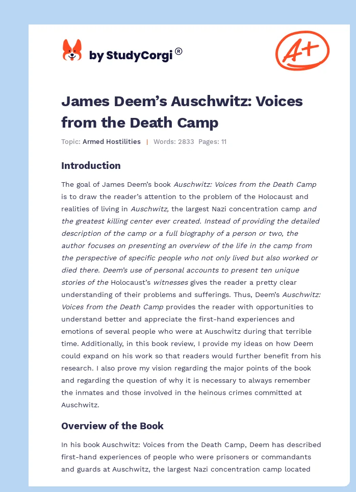 James Deem’s Auschwitz: Voices from the Death Camp. Page 1