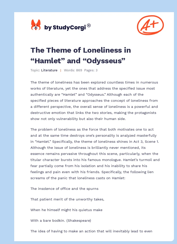 The Theme of Loneliness in “Hamlet” and “Odysseus”. Page 1