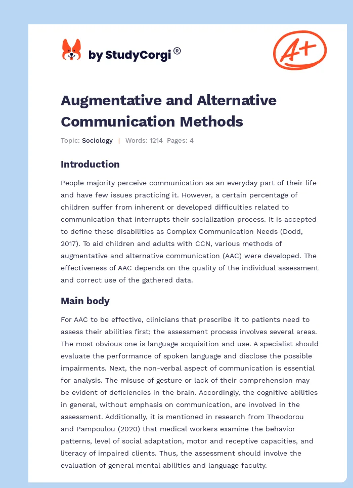 Augmentative and Alternative Communication Methods. Page 1