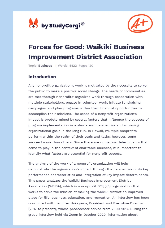 Forces for Good: Waikiki Business Improvement District Association. Page 1