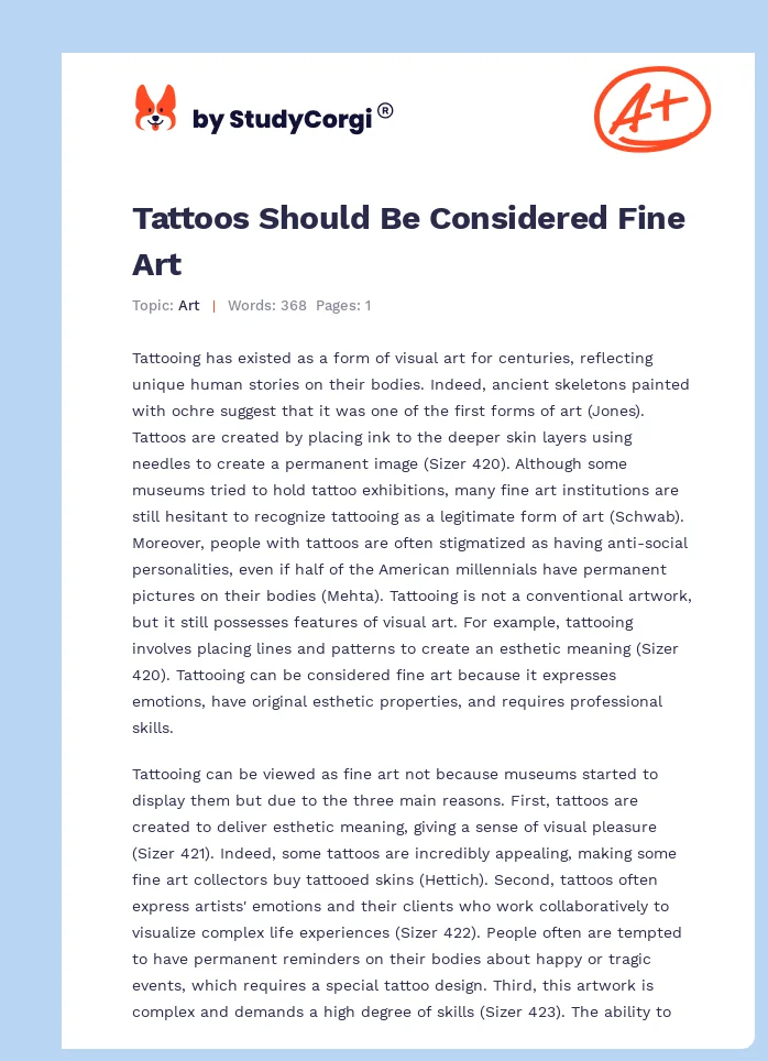 Tattoos Should Be Considered Fine Art. Page 1