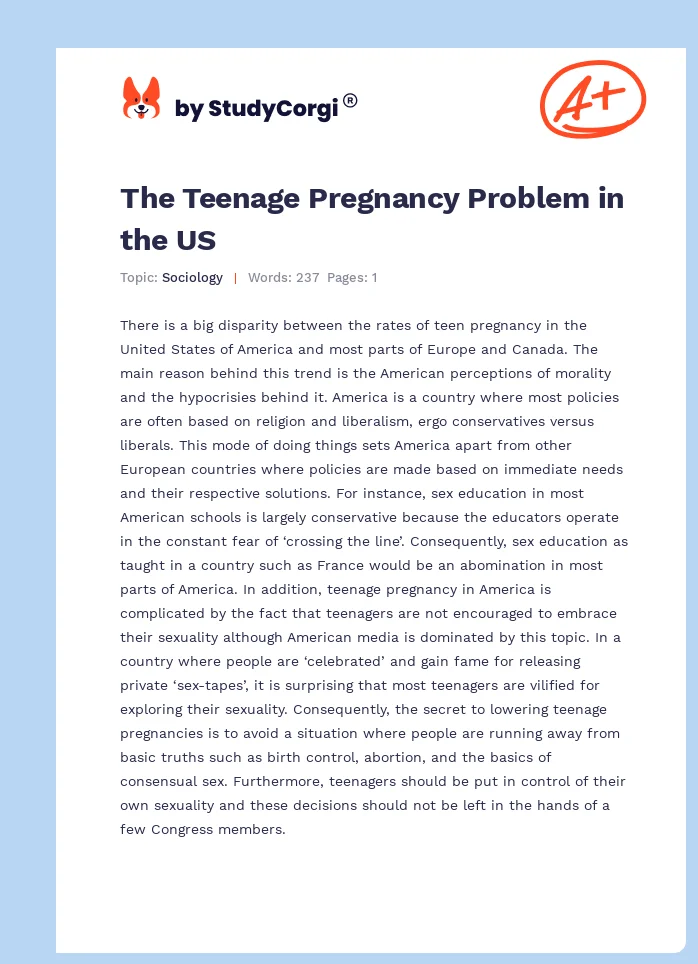 The Teenage Pregnancy Problem in the US. Page 1