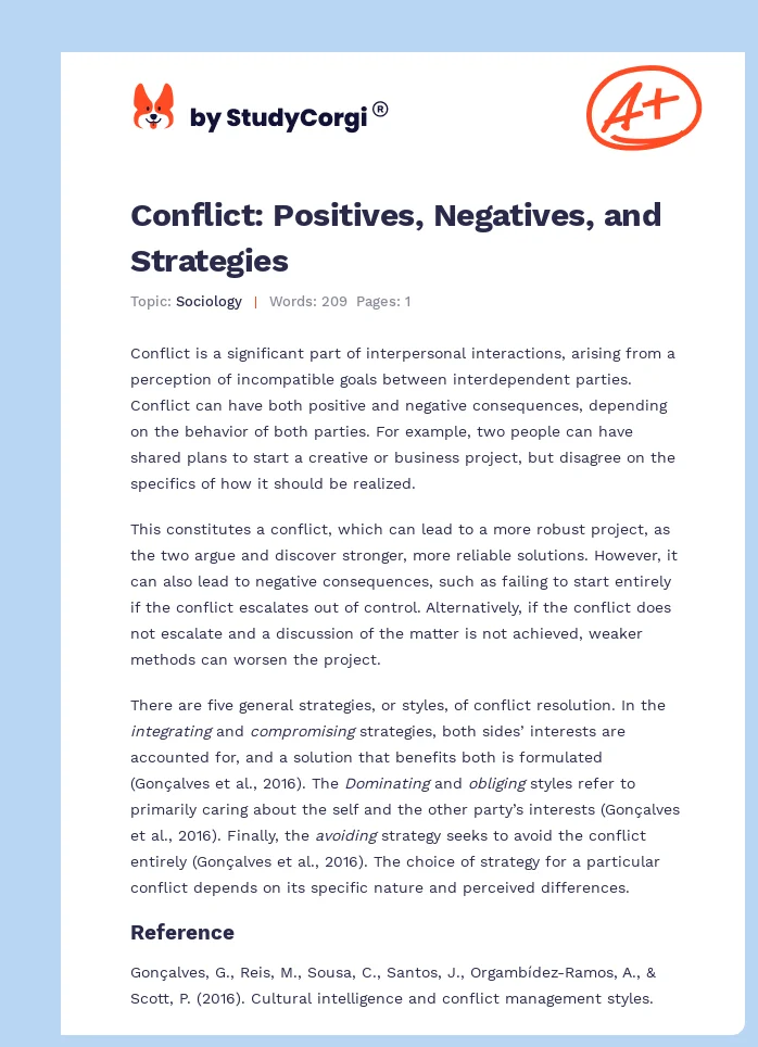 Conflict: Positives, Negatives, and Strategies. Page 1