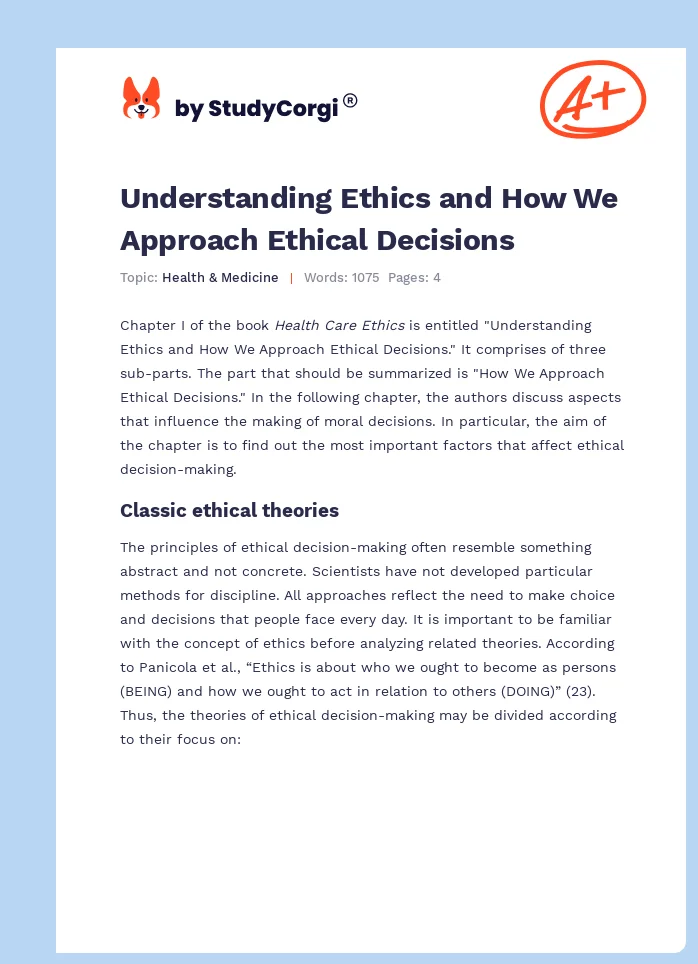 Understanding Ethics and How We Approach Ethical Decisions. Page 1