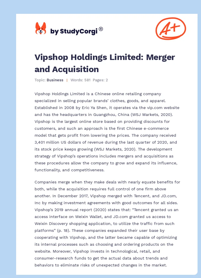 Vipshop Holdings Limited: Merger and Acquisition. Page 1