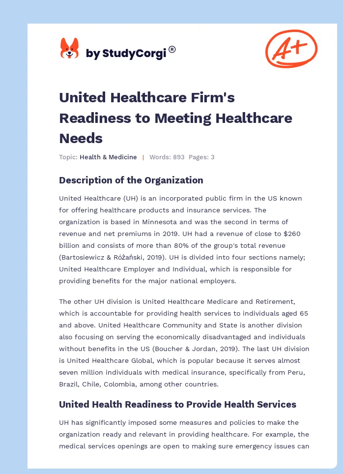 United Healthcare Firm's Readiness to Meeting Healthcare Needs. Page 1