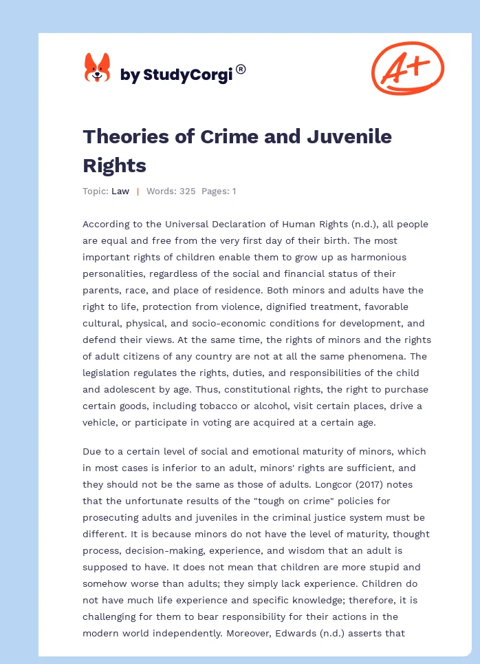 Theories of Crime and Juvenile Rights. Page 1