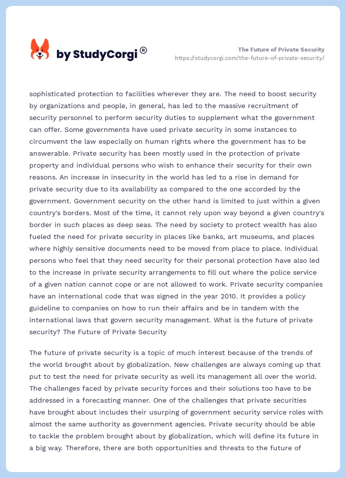 The Future of Private Security. Page 2