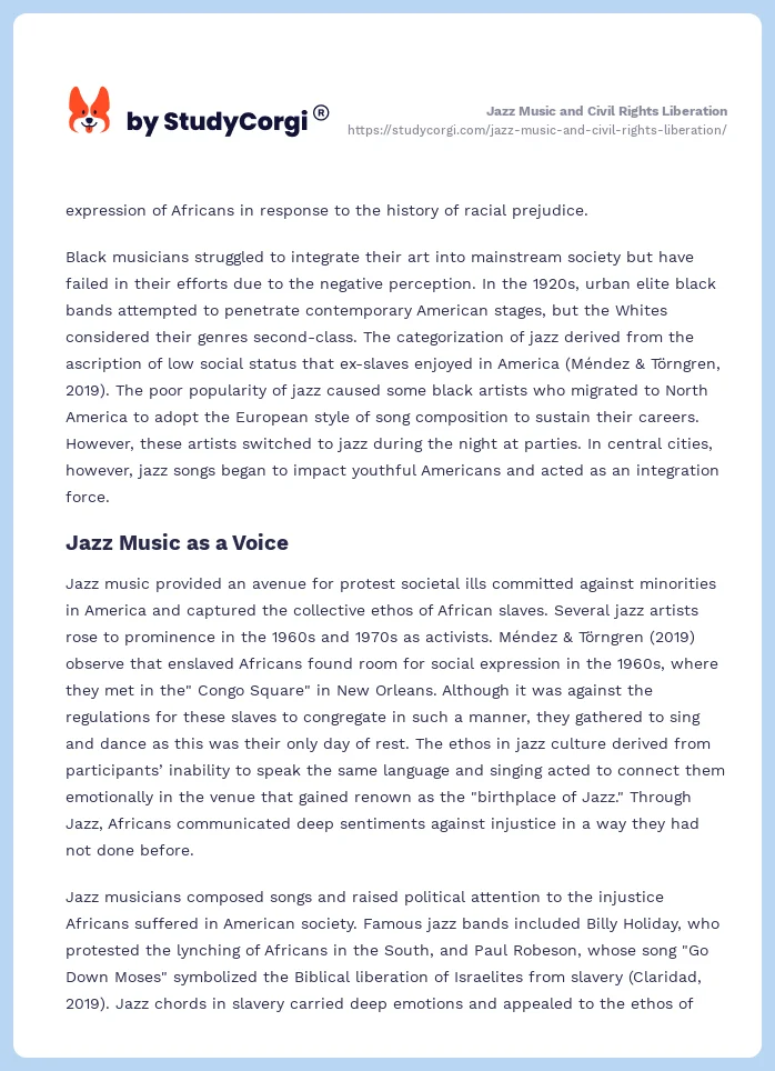 Jazz Music and Civil Rights Liberation. Page 2