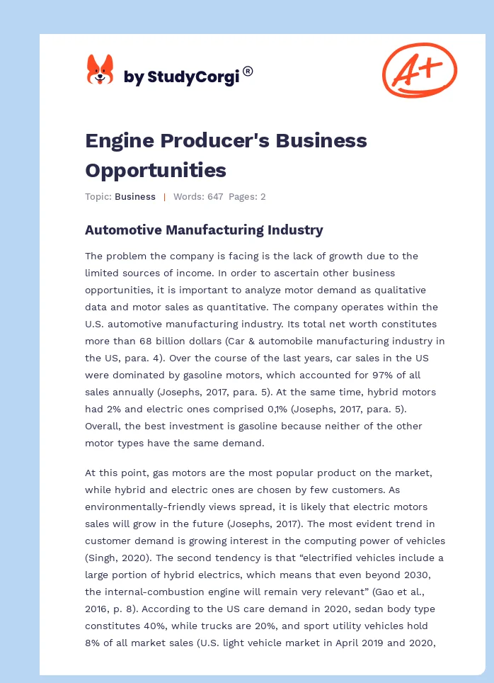 Engine Producer's Business Opportunities. Page 1
