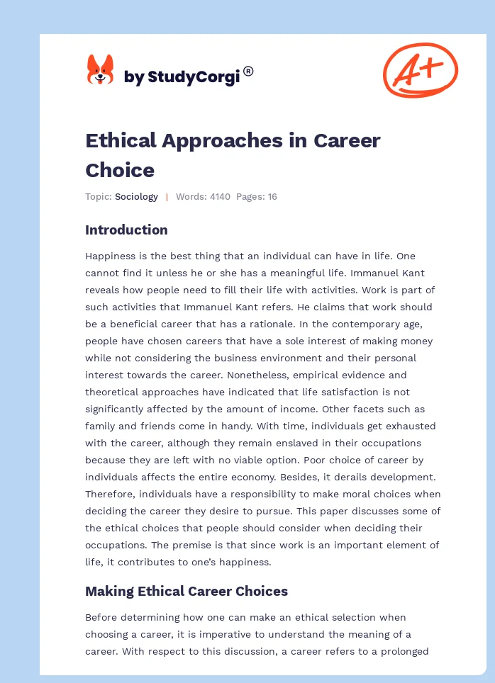 Ethical Approaches in Career Choice. Page 1