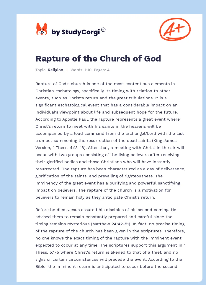 Rapture of the Church of God. Page 1