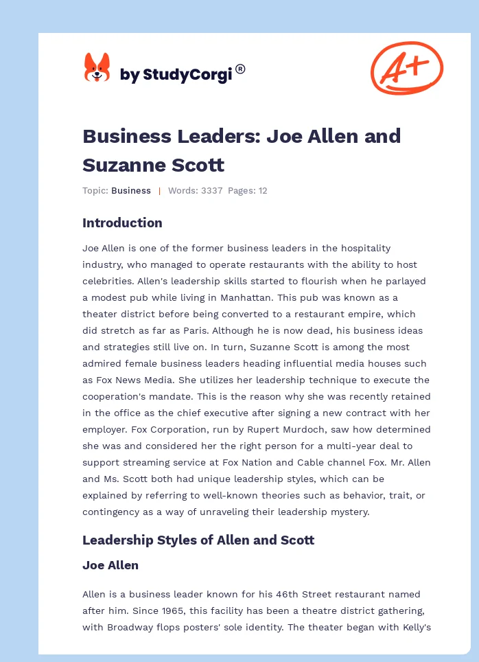 Business Leaders: Joe Allen and Suzanne Scott. Page 1