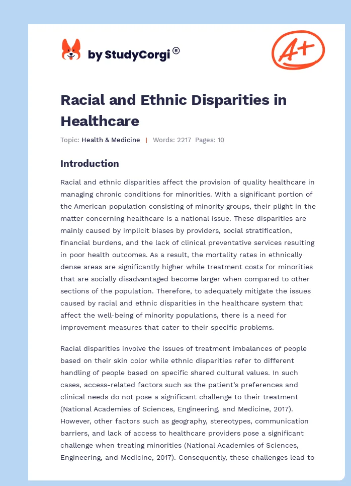 Racial and Ethnic Disparities in Healthcare. Page 1