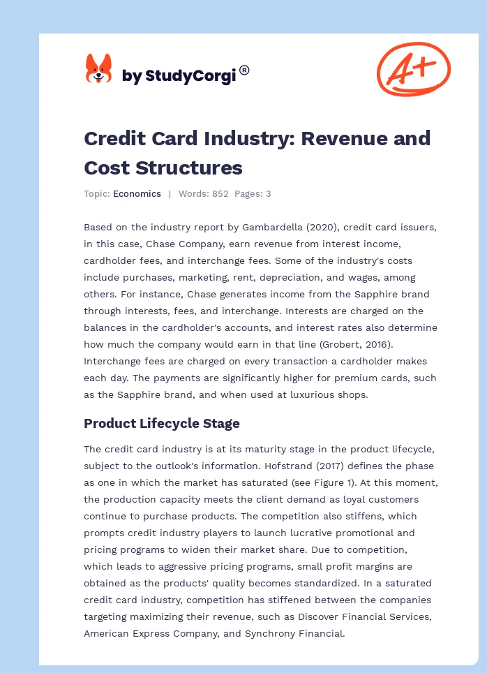 Credit Card Industry: Revenue and Cost Structures. Page 1