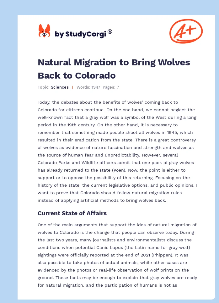 Natural Migration to Bring Wolves Back to Colorado. Page 1