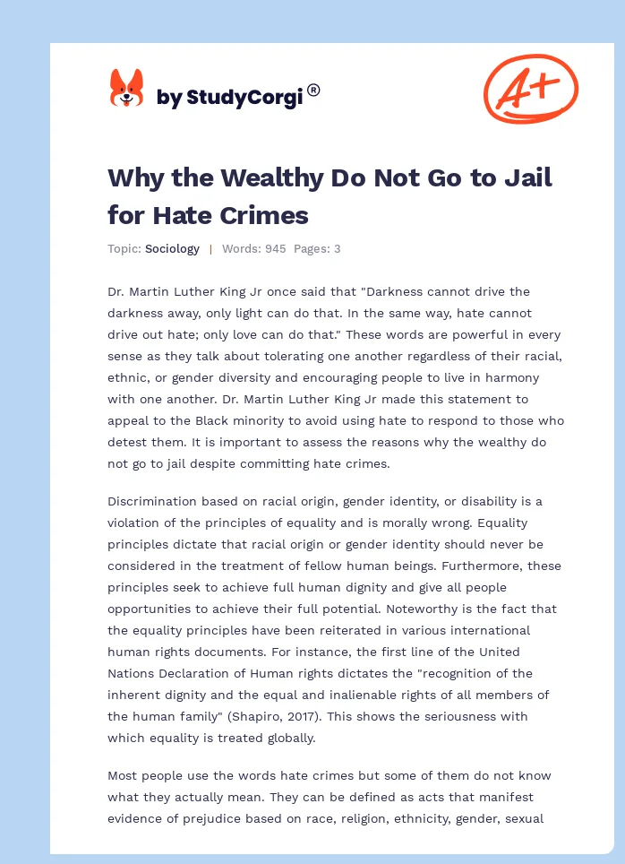 Why the Wealthy Do Not Go to Jail for Hate Crimes. Page 1