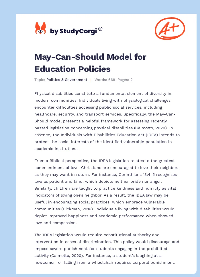 May-Can-Should Model for Education Policies. Page 1