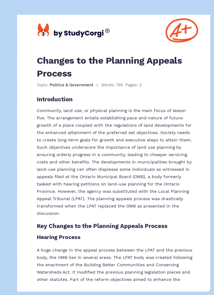 Changes to the Planning Appeals Process. Page 1