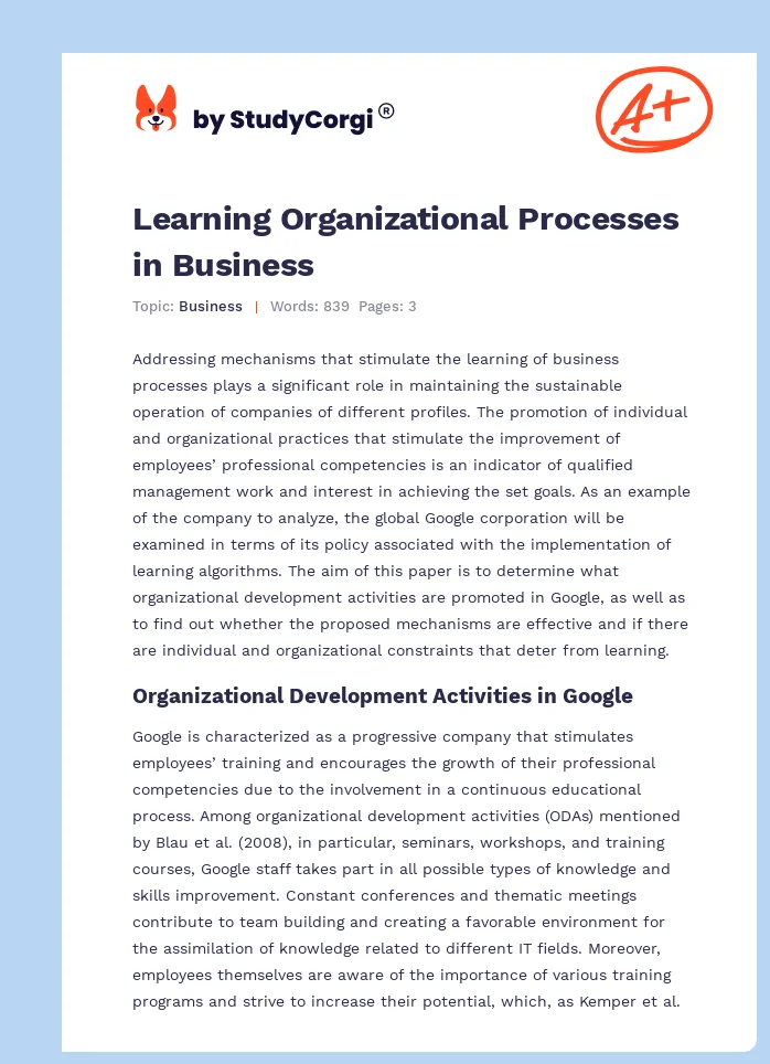 Learning Organizational Processes in Business. Page 1