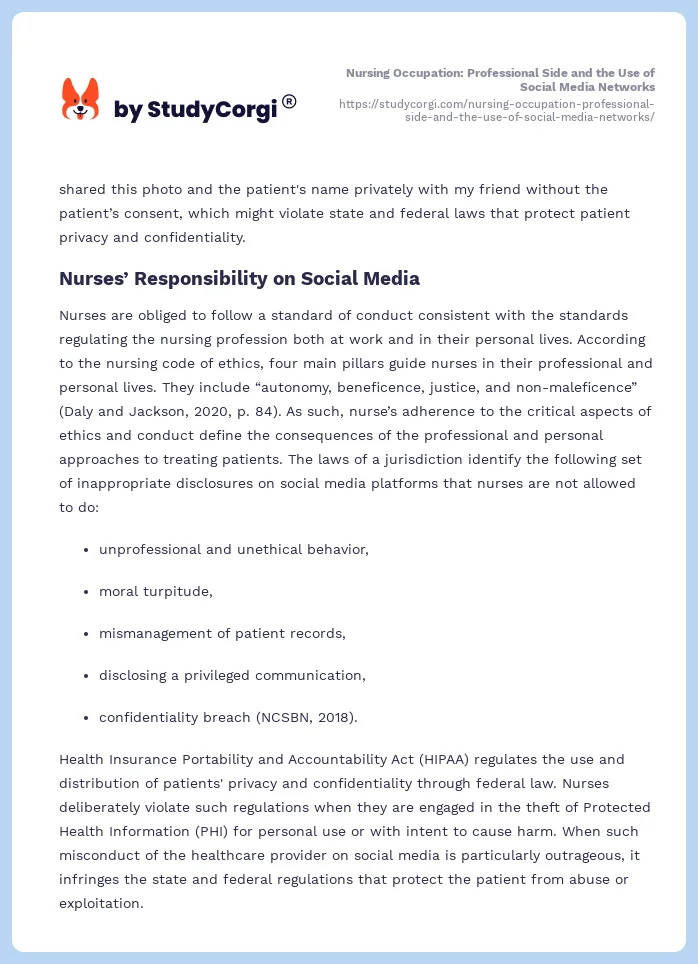 Nursing Occupation: Professional Side and the Use of Social Media Networks. Page 2