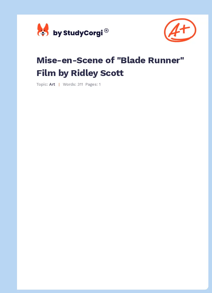 Mise-en-Scene of "Blade Runner" Film by Ridley Scott. Page 1
