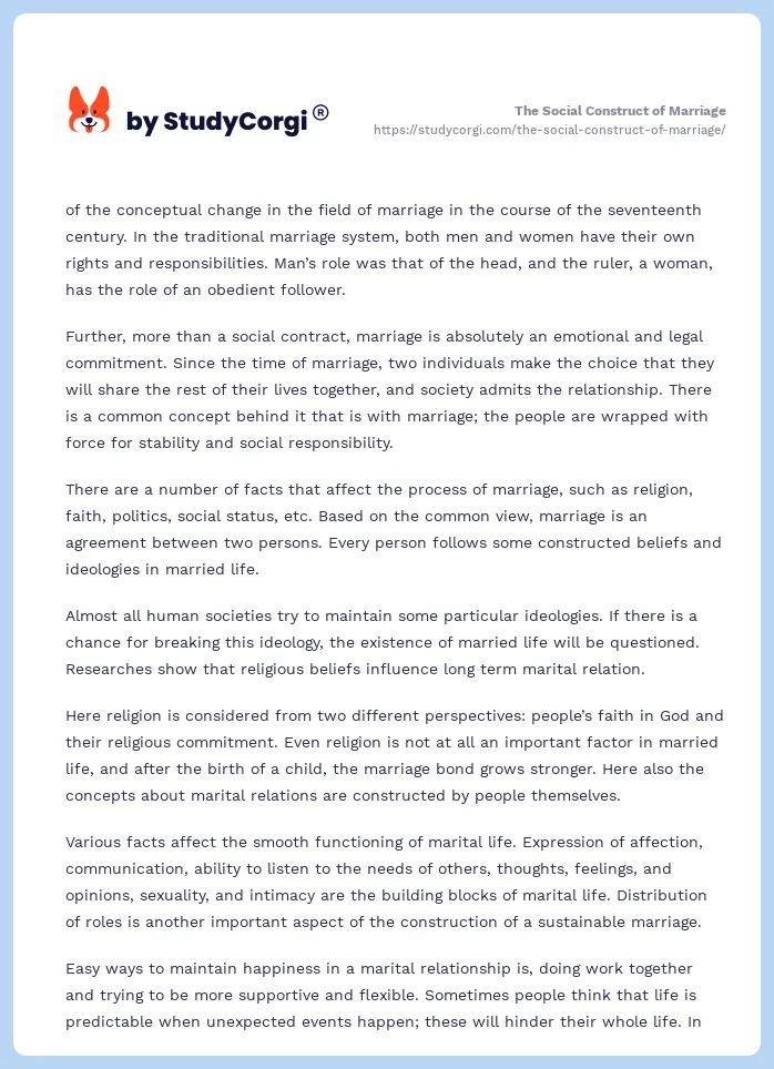 The Social Construct of Marriage. Page 2