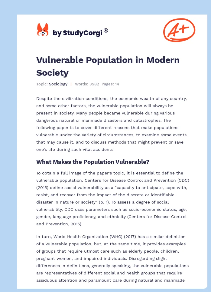 Vulnerable Population in Modern Society. Page 1