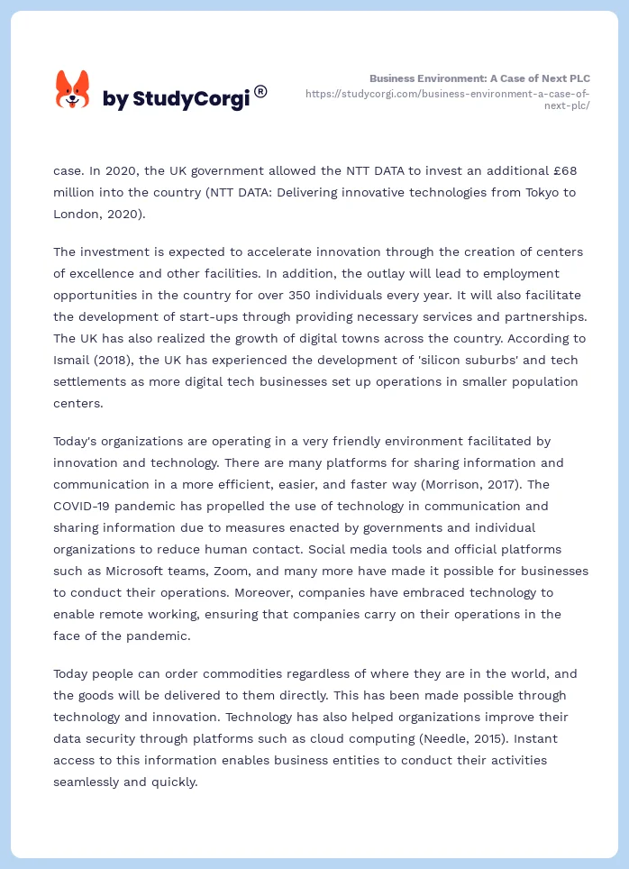Business Environment: A Case of Next PLC. Page 2