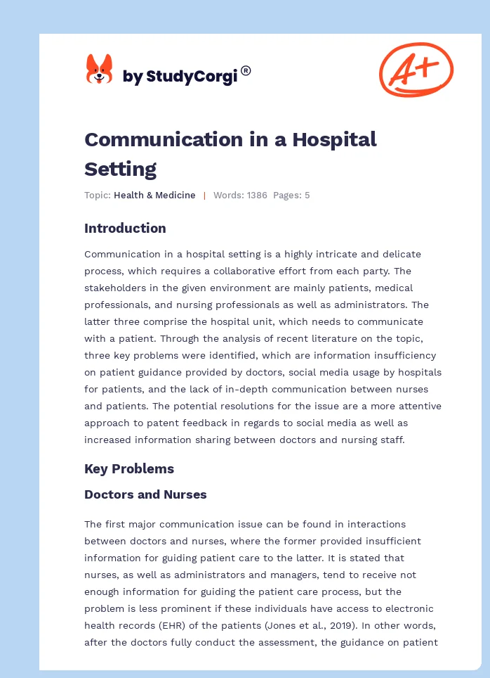 Communication in a Hospital Setting. Page 1