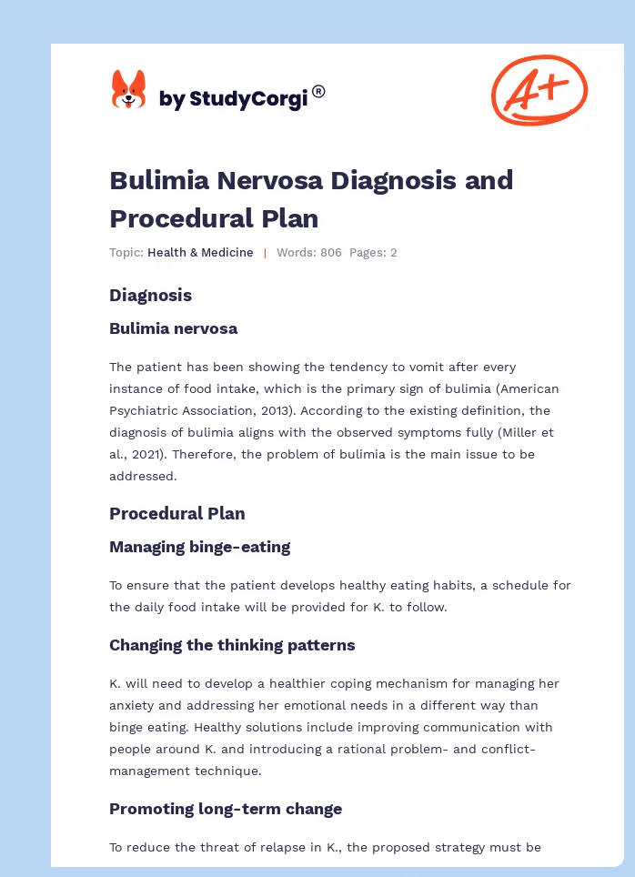 Bulimia Nervosa Diagnosis and Procedural Plan. Page 1
