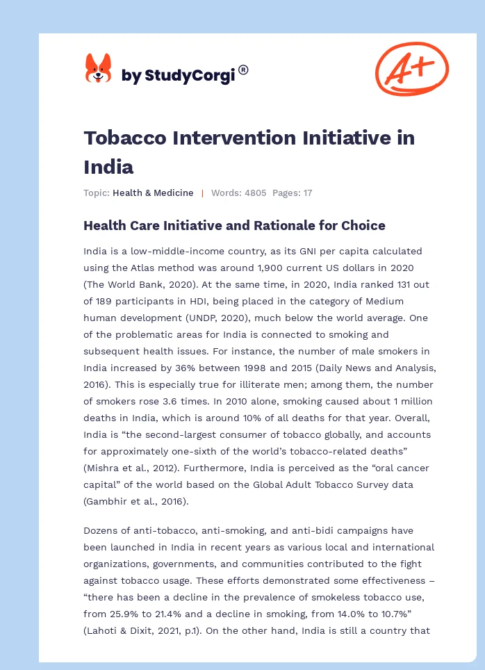 Tobacco Intervention Initiative in India. Page 1