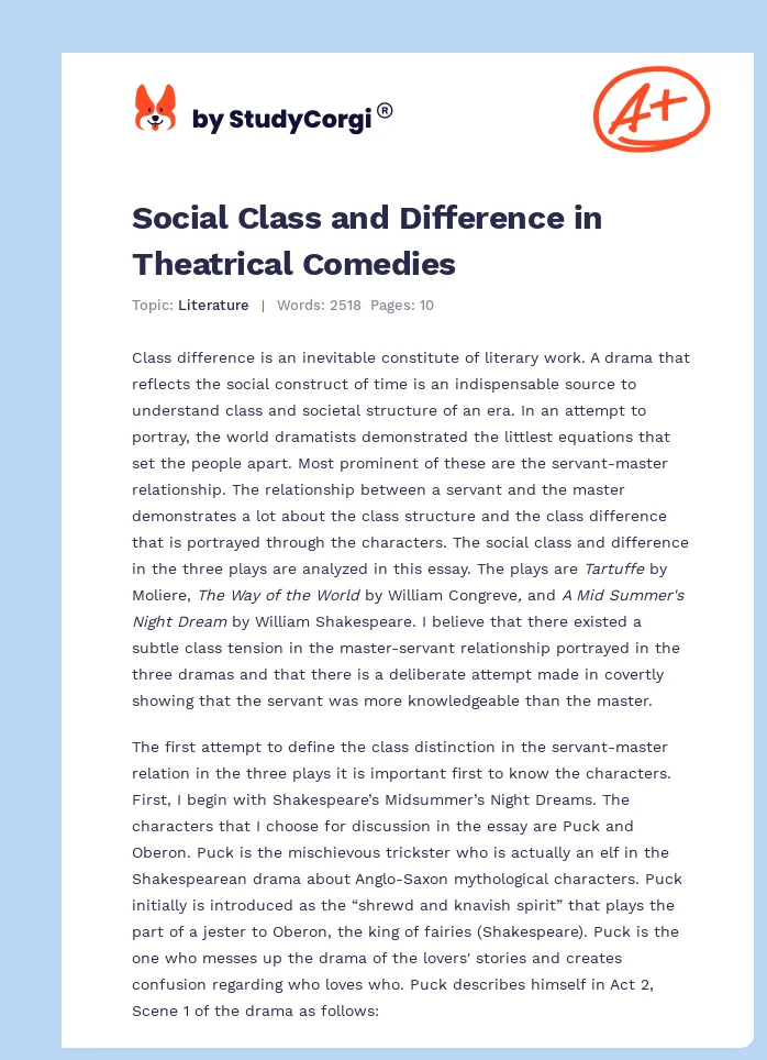 Social Class and Difference in Theatrical Comedies. Page 1